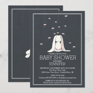 Chalkboard Cute Spring Pink Girl Bunny Baby Shower Invitation