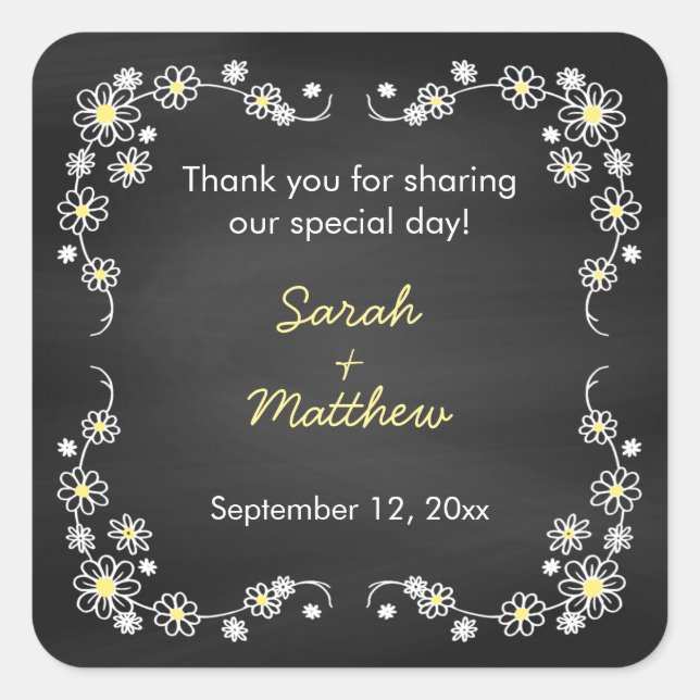 Chalkboard Daisies Wedding Favour Stickers (Front)