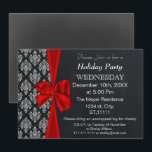 Chalkboard damask red bow Holiday party Invitation<br><div class="desc">Chalkboard damask red bow,  festive,   Holiday Dinner, Christmas Holiday party Invitation</div>