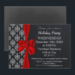 Chalkboard damask red bow Holiday party Invitation<br><div class="desc">Chalkboard damask red bow,  festive,   Holiday Dinner, Christmas Holiday party Invitation</div>