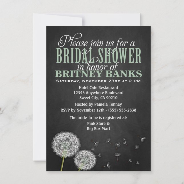 Chalkboard Dandelion Bridal Shower Invitations (Front)