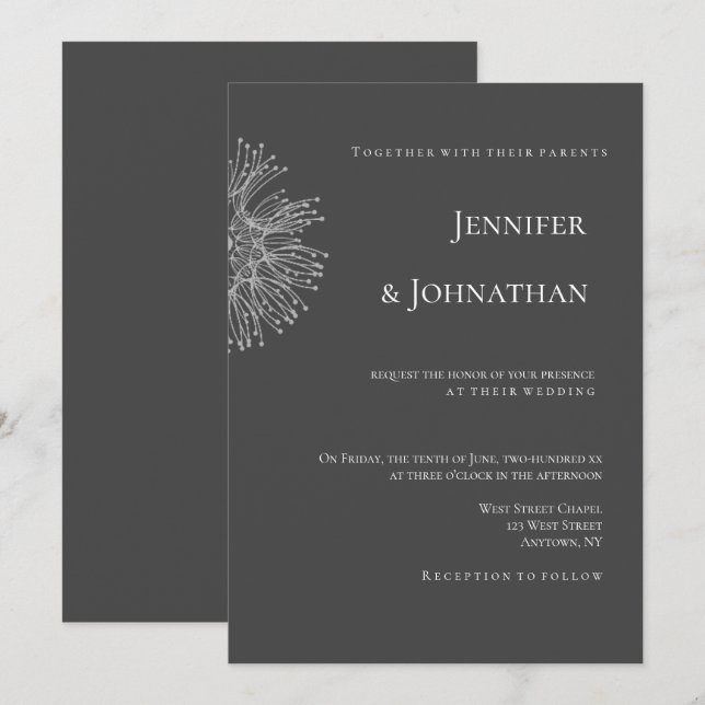 Chalkboard dandelion mariage moderne invitations (Devant / Derrière)