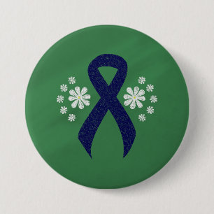 Chalkboard Dark Blue Ribbon 3 Inch Round Button