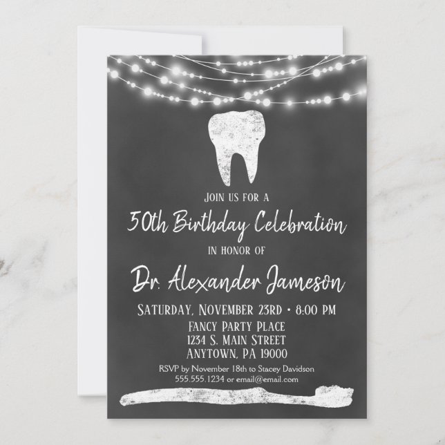 Chalkboard Dentist Birthday Party Invitation (Front)