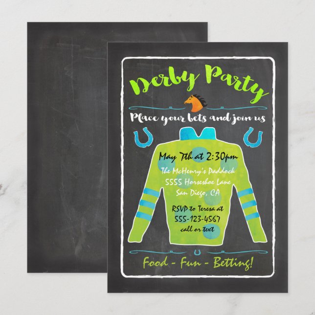 Chalkboard Derby Horse Racing Party Invitation (Devant / Derrière)