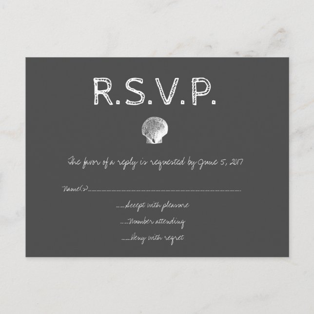 Chalkboard destination wedding shell RSVP cards (Front)