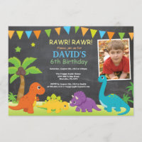 Chalkboard Dinosaur Anniversaire Invitation Dino P