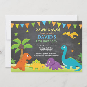 Chalkboard Dinosaur Anniversaire Invitation Dino P
