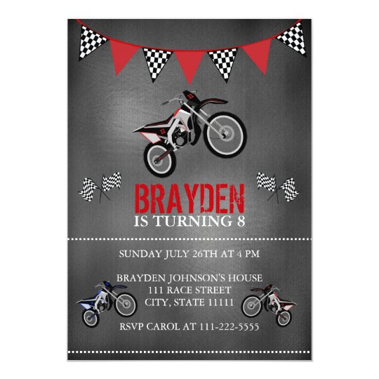 Chalkboard Dirt Bike Birthday Invitation