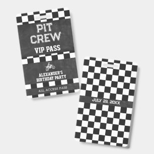 Chalkboard Dirt Bike Birthday Pit Crew VIP Pass Badge