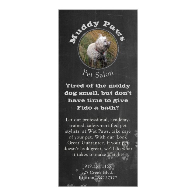 Chalkboard Dog Grooming Services Rack Card (Front)