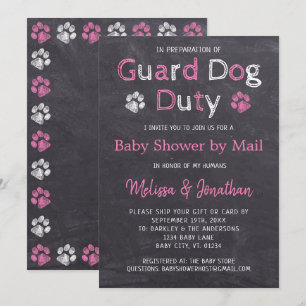 Chalkboard Dog Pink Girl Baby Shower By Mail Invitation