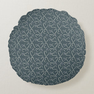 Chalkboard Doodle Hearts Pattern Round Pillow