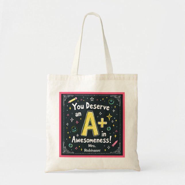 Chalkboard Doodle Sac fourre-tout - A+ en Awesomin (Devant)