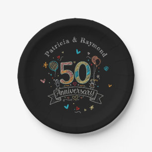 Chalkboard Doodles 50th Anniversary Personalized Paper Plate