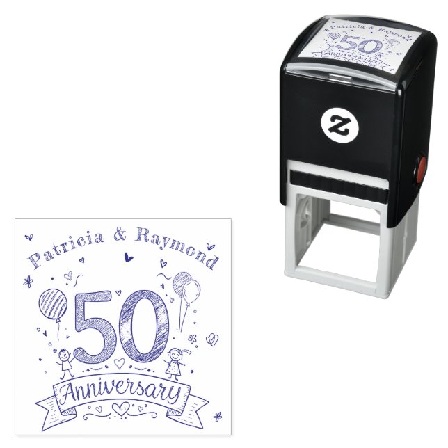 Chalkboard Doodles 50th Anniversary Personalized  Self-inking Stamp (In Situ)
