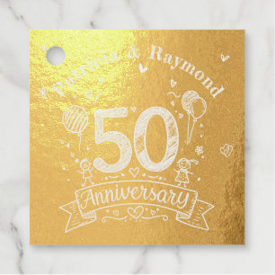 Chalkboard Doodles 50th Golden Anniversary Favour Tags
