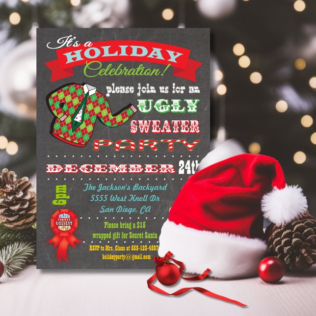 Chalkboard Douille moche Noël Fête Invitation (Créateur téléchargé)