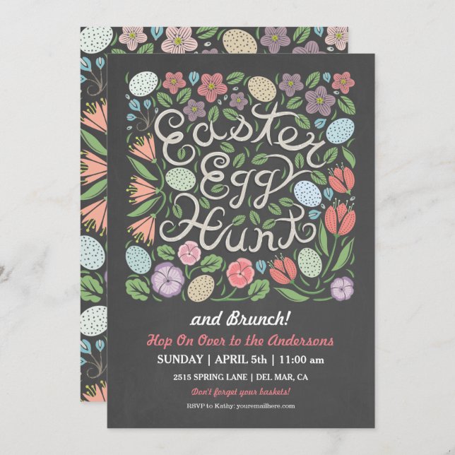 Chalkboard Easter Egg Hunt and Brunch Invitation (Front/Back)