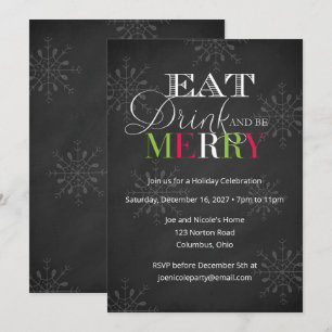 Chalkboard Eat Drink and Be Merry Christmas Invitation