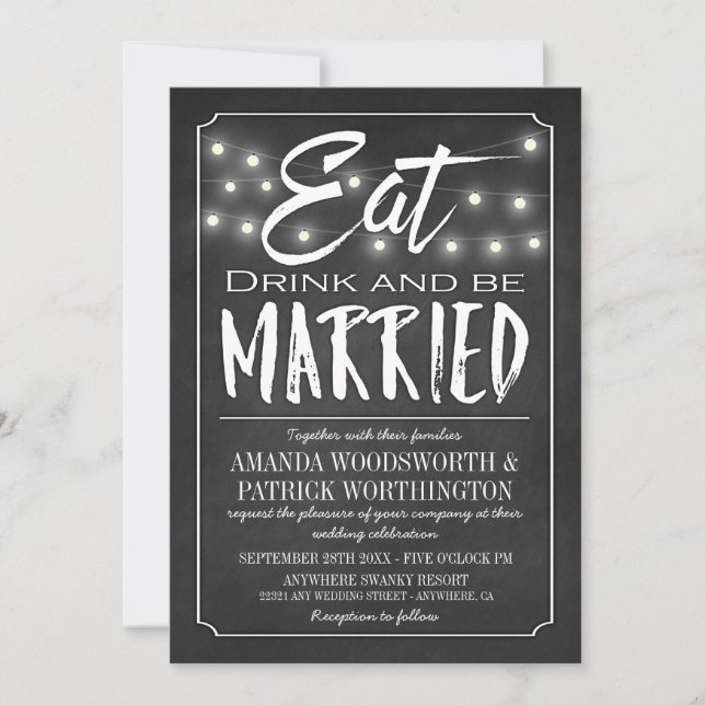 Chalkboard Eat Drink & Be Married Wedding Invites (Front)