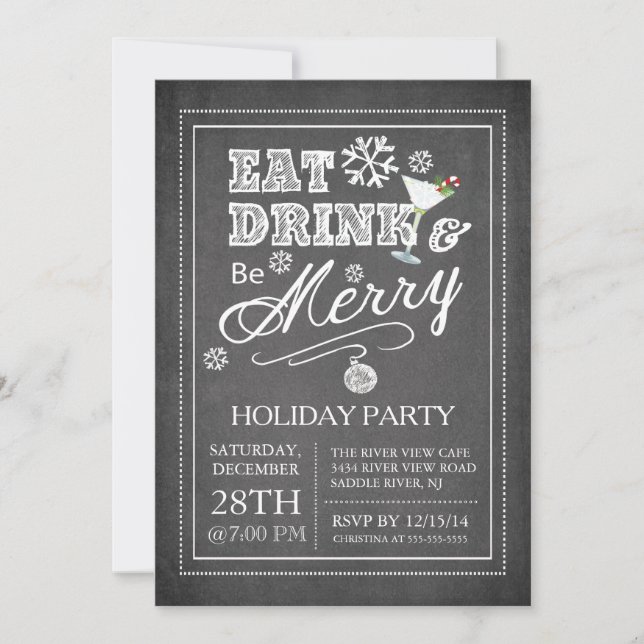 Chalkboard Eat Drink Be Merry Holiday Invitation (Front)