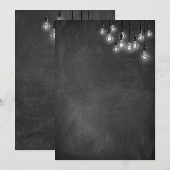 Chalkboard Edison Lights Modern Invitation (Front/Back)