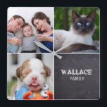 Chalkboard Editable Custom Collage Photos Square Wall Clock<br><div class="desc">Personalize this wall clock with their treasured photos and update the family name. Enjoy the compliments in giving such a thoughtful gift. *Please don't hesitate to contact me if you need any assistance with my designs. It's easy enough to transfer an existing style to another Zazzle product, just let me...</div>
