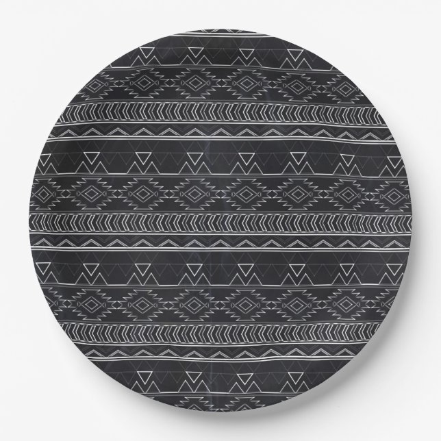 Chalkboard Effect Aztec Tribal Stripes Paper Plate (Front)
