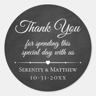 Chalkboard Elegant Black Wedding Thank You Square Classic Round Sticker