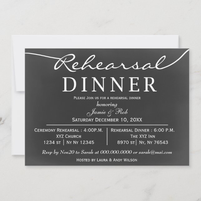 chalkboard Elegant Script Rehearsal Dinner Invites (Front)