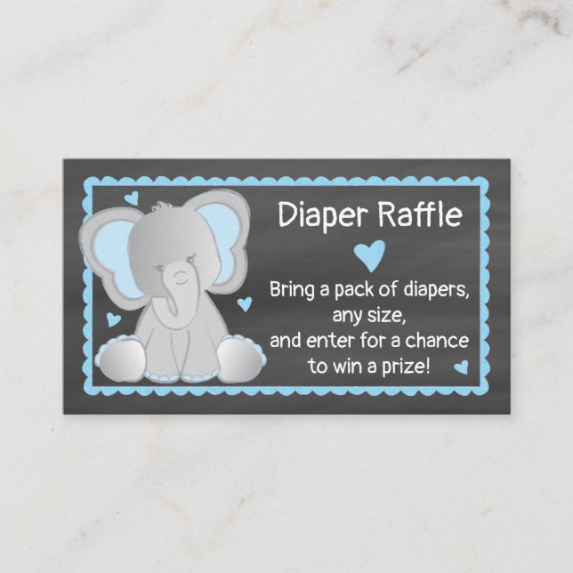 Chalkboard Elephant Baby Boy Shower Diaper Raffle Enclosure Card (Front)
