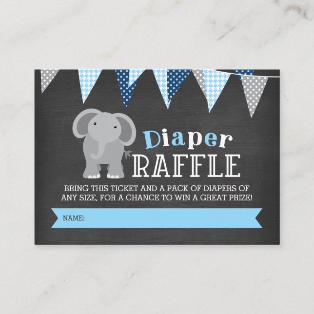 Chalkboard Elephant Boy Diaper Raffle Ticket Enclosure Card (Front)