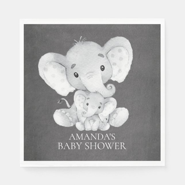 Chalkboard Elephant Boys Baby Shower Paper Napkins (Front)