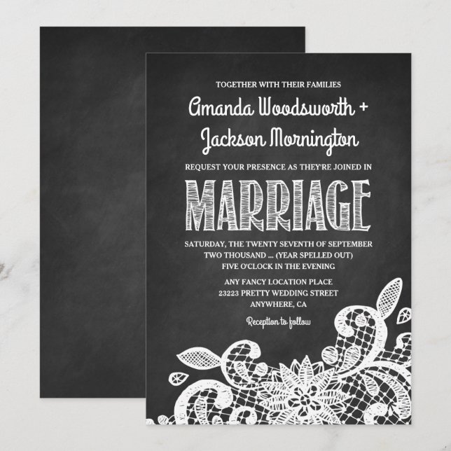Chalkboard et dentelle Rustic Wedding Invitations (Devant / Derrière)