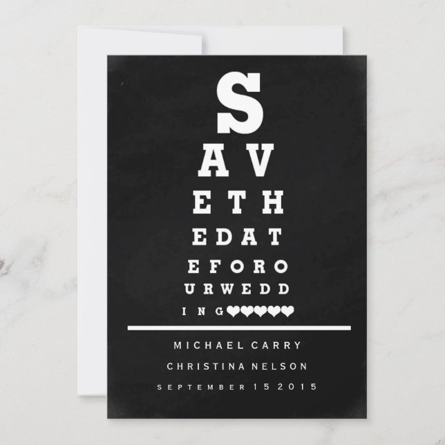 Chalkboard Eye Chart Save the Date (Front)