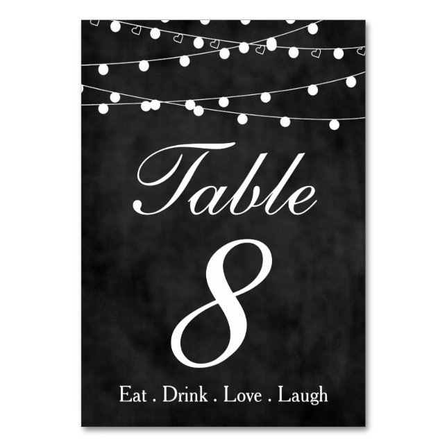 Chalkboard Fairy Lights & Hearts Party Table 8 Table Number (Front)