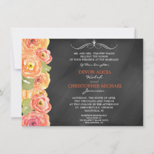 Chalkboard Fall Floral Watercolor Wedding Invite