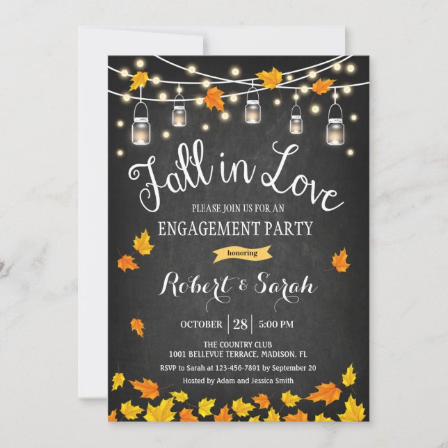Chalkboard Fall In Love Engagement Party Invitation (Front)