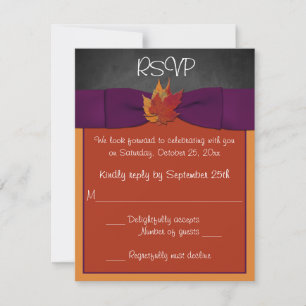 Chalkboard, Fall Leaves Wedding RSVP - Purple Card