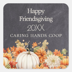 Chalkboard Fall Pumpkin Floral Friendsgiving Year Square Sticker