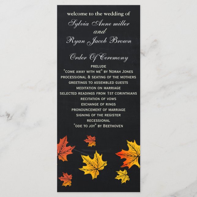 Chalkboard fall wedding programs tea length (Front)