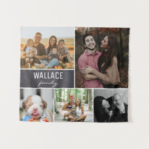 Chalkboard Family Reunion Photo Collage Tapestry