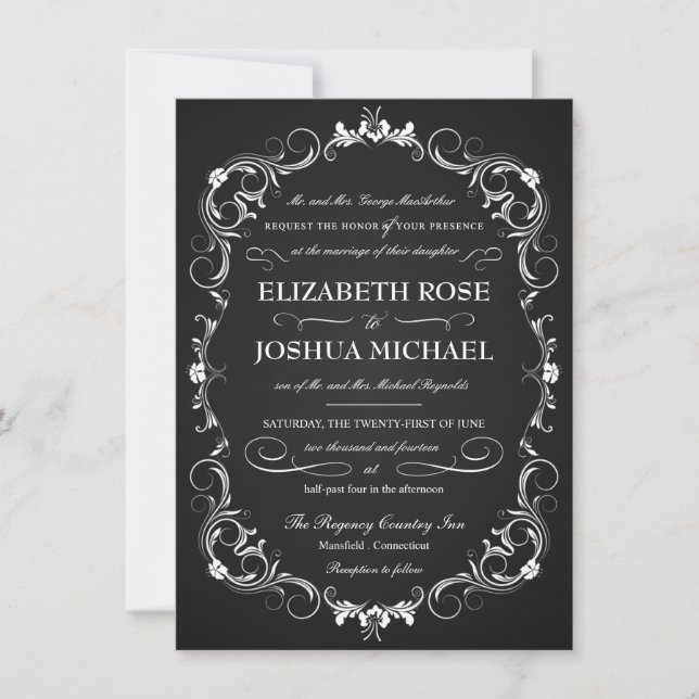 Chalkboard Fancy Typography Wedding Invitations (Front)