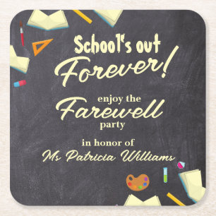 Chalkboard Farewell Retired Teacher Party  Square Paper Coaster