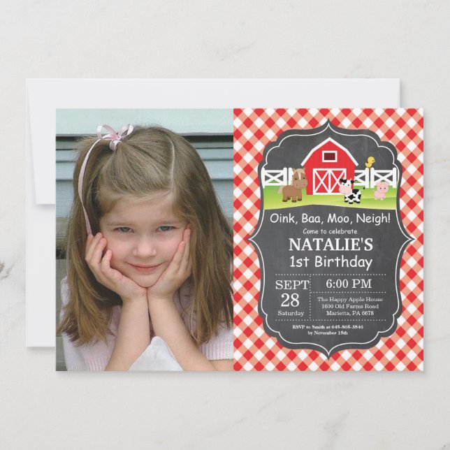 Chalkboard Farm Anniversaire Invitation Barnyard P (Devant)