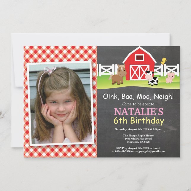 Chalkboard Farm Birthday Invitation Barnyard Party (Front)
