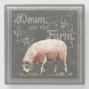 Chalkboard Farm Down on the Farm Sheep Stone Coaster
