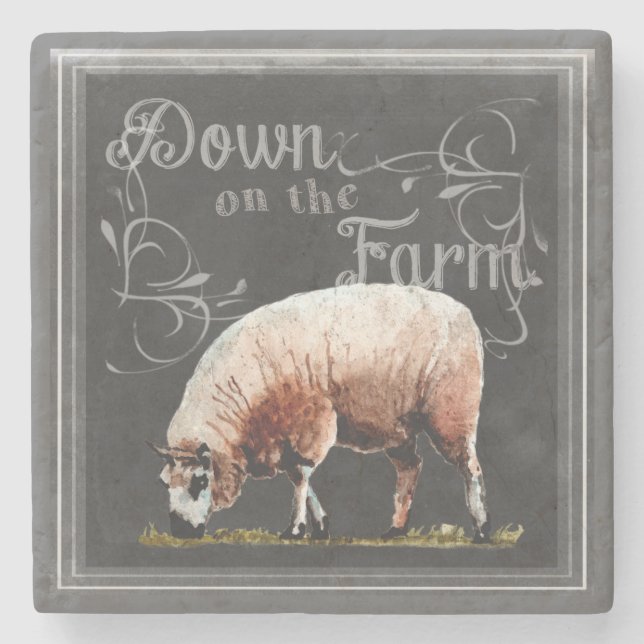 Chalkboard Farm | Down on the Farm Sheep Stone Coaster (Front)