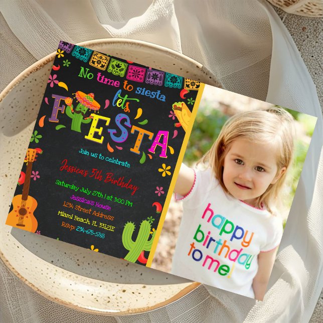 Chalkboard Fiesta Birthday Invitation With Photo (Creator Uploaded)